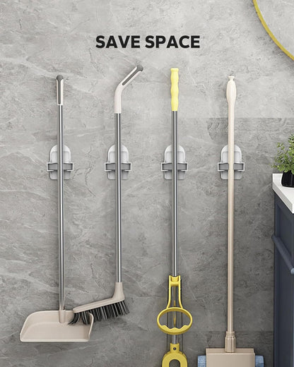 Skiennix Plastic Broom Holder Wall Mount - Durable White Design | 4 Count for Easy Organization