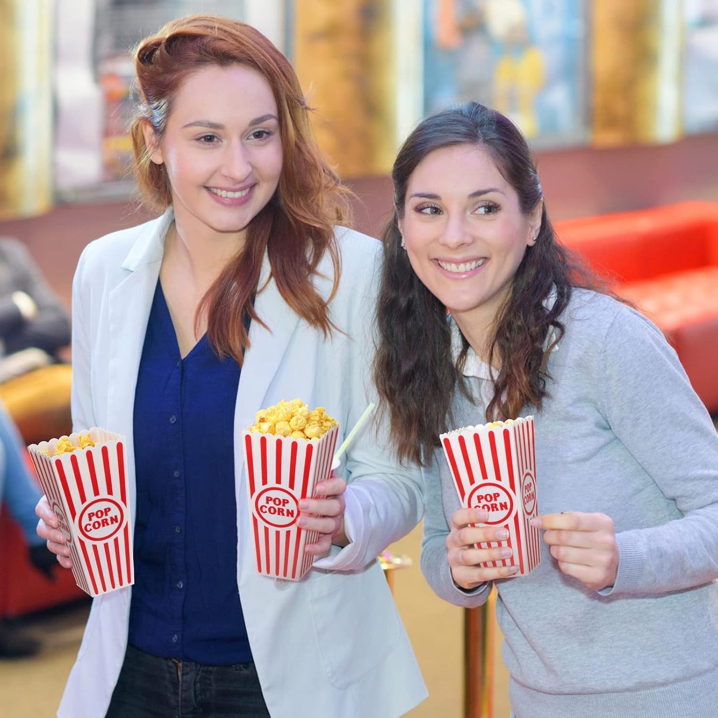 Yuxung 30 Pack Plastic Popcorn Boxes - Classic Red and White Striped Buckets for Movie Night | 7.7 x 3.9 x 2.4 Inch