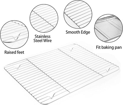 Stainless Steel Baking Sheet Set - Cookie Pan with Cooling Rack & Silicone Mats | 16 x 12 Inch, Easy Clean