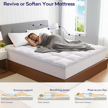 OLANLY Memory Foam Mattress Topper - 4 Inch Queen Size with Cooling Pillow Top & Gel Layer, White