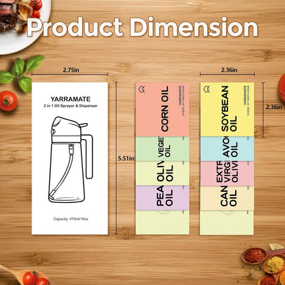 YARRAMATE Glass Olive Oil Sprayer - 16oz with 10 Color Labels | Sleek Black Design