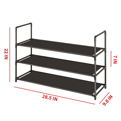 Vockot 3-Tier Stackable Shoe Rack, Sturdy & Durable Long Shoe Shelf Storage Organizer for Entryway, Bedroom, Floor,10-12 Pairs of Shoes,Black