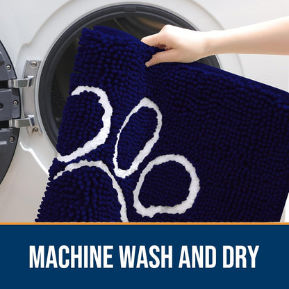OLANLY Dog Door Mat - Absorbent Non-Slip Mud Mat for Paws | 40x32 Navy Blue Chenille Design
