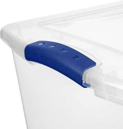 Large Clear Plastic Storage Bins - 66 Quart Stackable Containers with Blue Latch | 2 Pack for Home & Office Organization