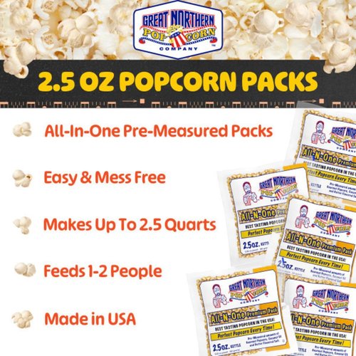 Great Northern Popcorn | 2.5oz Popcorn Machine Packets - Movie Theater Style Kernels, Salt & Oil (24 Count)