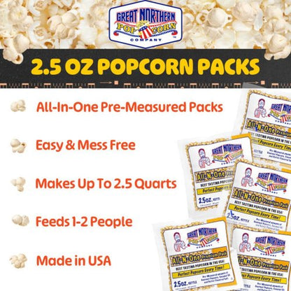 Great Northern Popcorn | 2.5oz Popcorn Machine Packets - Movie Theater Style Kernels, Salt & Oil (24 Count)