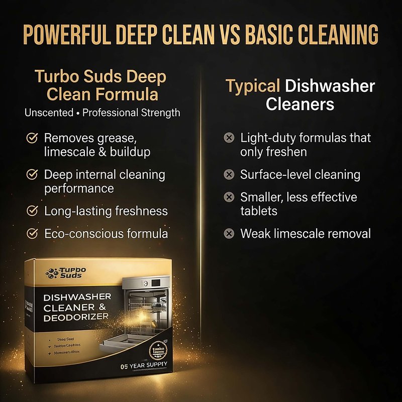 Turbo Suds Dishwasher Cleaner and Deodorizer XL Tablets – Heavy-Duty Descaler & Odor Remover for Hard Water, Removes Spots & Residue, Enhance Drying & Shine, 12 Pack (1 Year Supply)