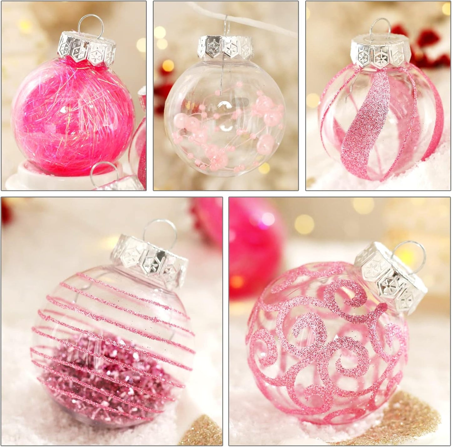 Skiennix 30-Piece Clear Christmas Ornaments Set - Shatterproof Pink Baubles for Holiday Decor