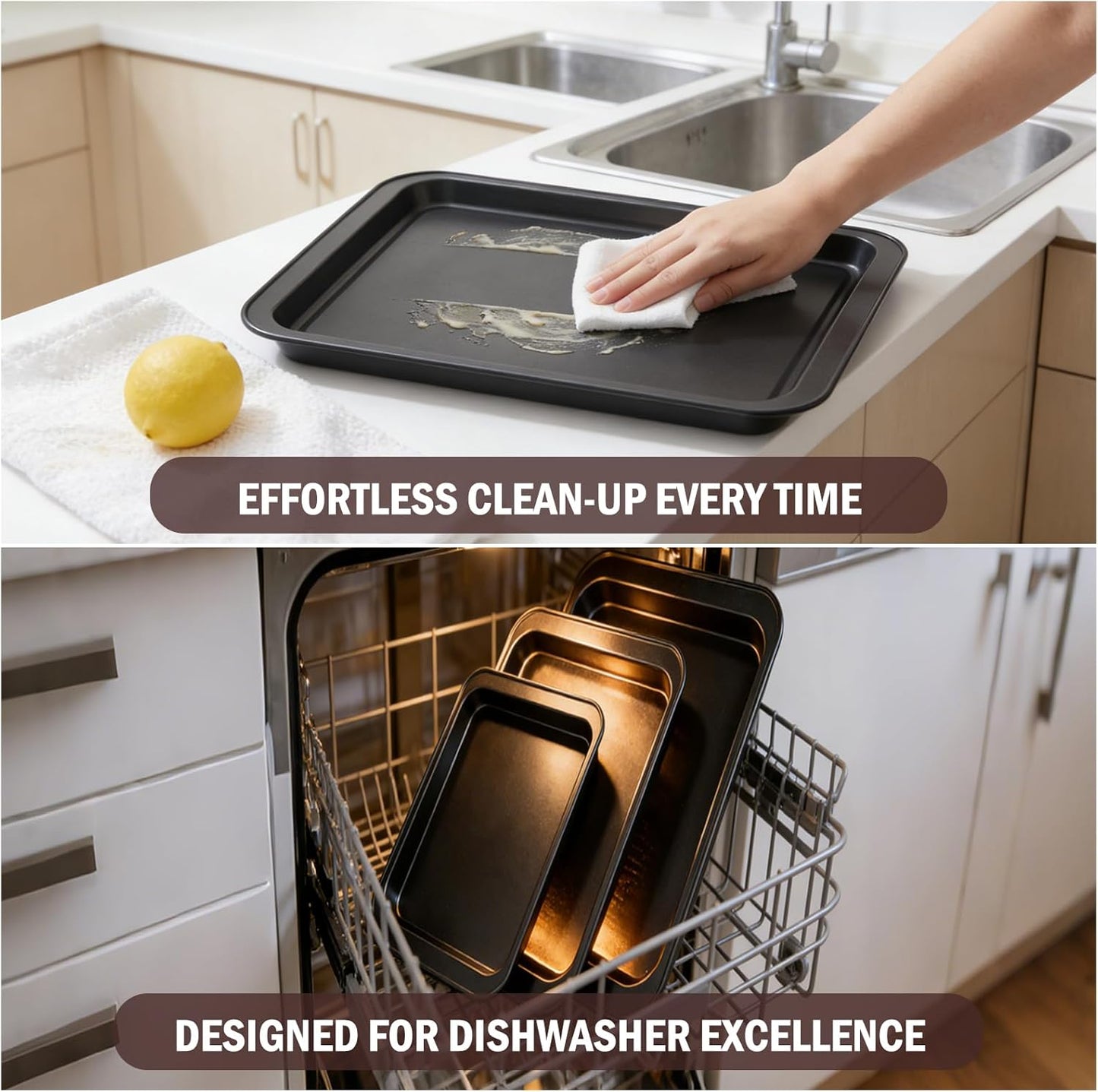 Skiennix Nonstick Baking Sheet Pan Set - 3-Piece Stackable Bakeware, Rust & Warp Resistant, Easy Clean