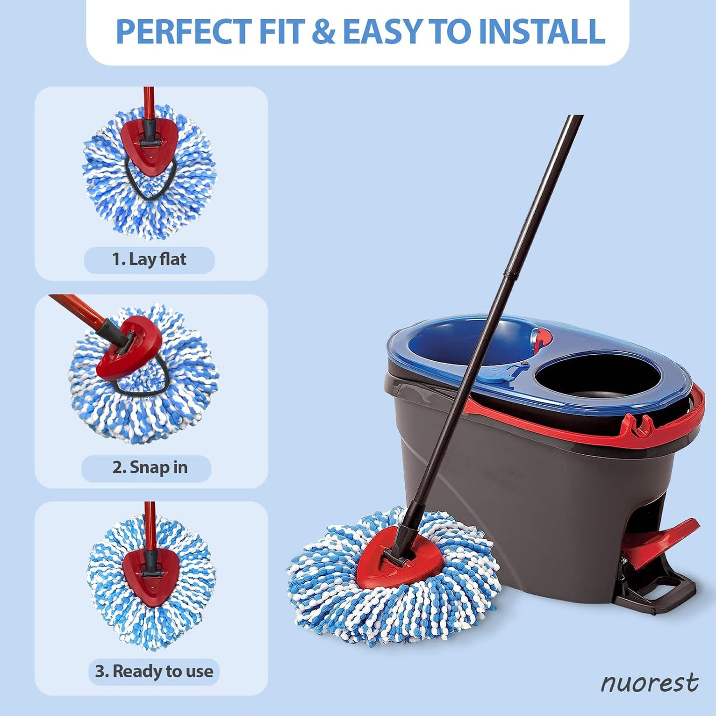 Skiennix 2-Tank Spin Mop Replacement Heads - 3 Pack Microfiber, Machine Washable for Deep Cleaning