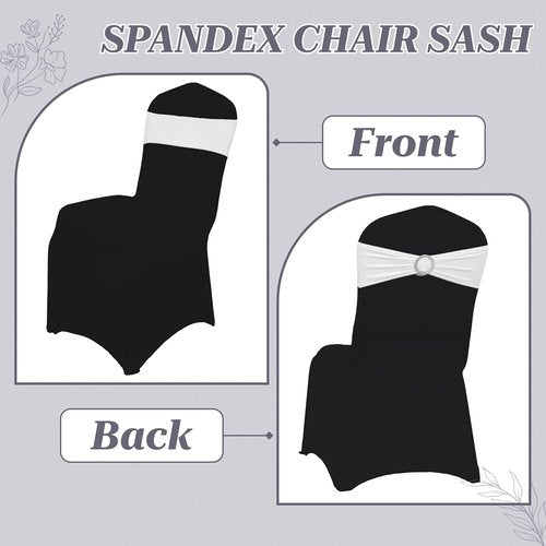 MDS Spandex Chair Sashes - Pack of 200 Universal Stretch Bands with Buckle Slider for Wedding Decor - White