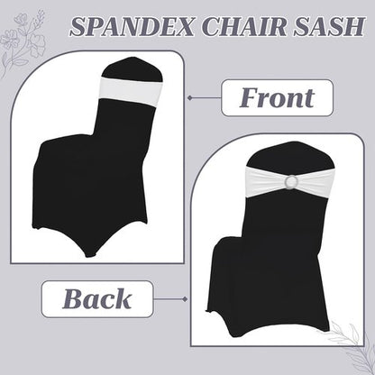 MDS Spandex Chair Sashes - Pack of 150 Universal Stretch Bands with Slider Bow for Wedding Decor - White