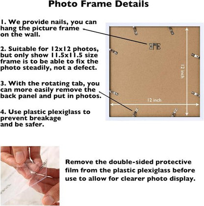 JCJMY 12x12 Inch Picture Frame - Versatile Wall Hanging for Horizontal & Vertical Displays | Shatter-Resistant Plexiglass, White