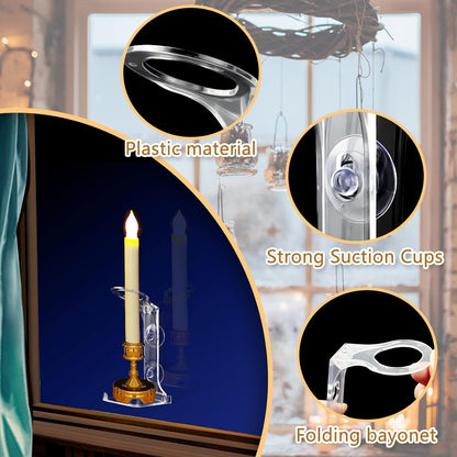 Skiennix Electric Window Candle Holders - 8 Pcs Clear Plastic with Strong Suction Cups for LED Candles