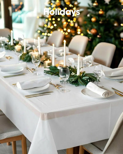Pureegg Disposable Plastic Tablecloths - 54 x 108 Inch, Sturdy & Leakproof, Perfect for Parties & Weddings, White - 8 Pack