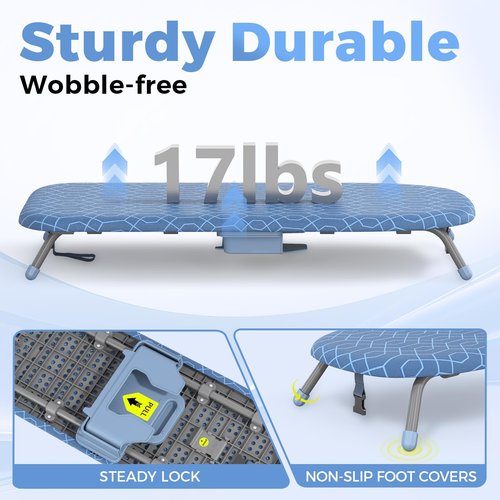 APEXCHASER Ironing Board Small with Iron Holder, Tabletop Small Iron Board with 2 Heat Resistant Ironing Covers, Portable Tabletop Ironing Board with Non-Slip Feet for Home Travel Use