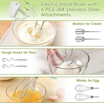 Skiennix 5-Speed Electric Hand Mixer - Includes 4 Large Mixing Bowls & Whisks for Baking