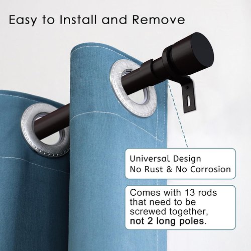 Byondeth Adjustable Curtain Rods - 16 to 200 Inches, 1 Inch Diameter, Antique Bronze Finish