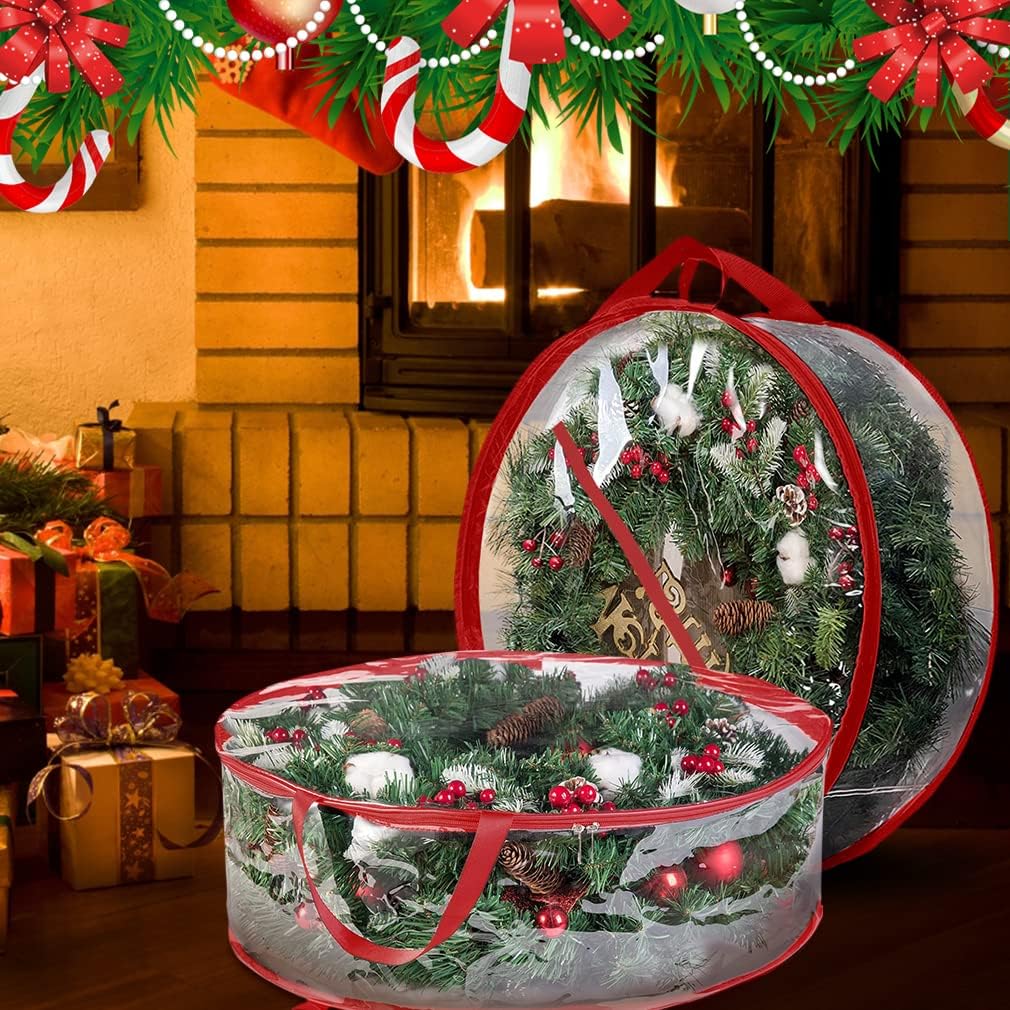ProPik Christmas Wreath Storage Bag - Waterproof PVC Container for 48-Inch Wreaths | 2-Pack with Handles