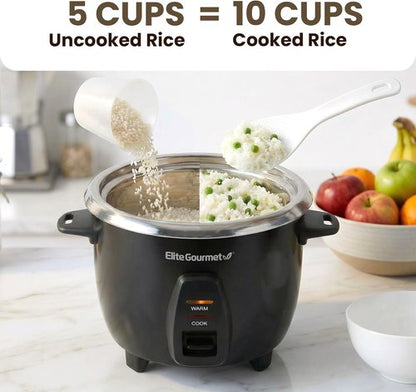 Elite Gourmet 10-Cup Electric Rice Cooker - 304 Stainless Steel Inner Pot for Soups & Stews