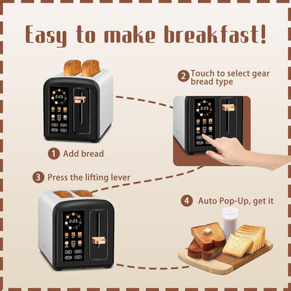 SEEDEEM 2-Slice Toaster - Touch Screen, Fast Heating, 7 Shade Settings, 1.5" Wide Slots, Dark Chocolate