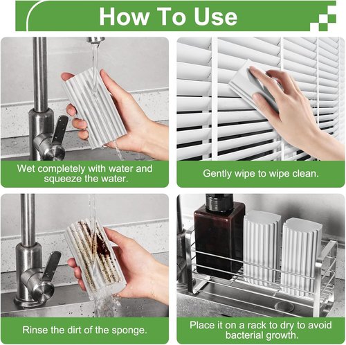 Jeymei Damp Dusting Sponge - 4-Pack Reusable Gray Cleaners for Baseboards & Window Tracks