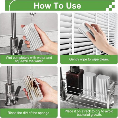 Jeymei Damp Dusting Sponge - 4-Pack Reusable Gray Cleaners for Baseboards & Window Tracks