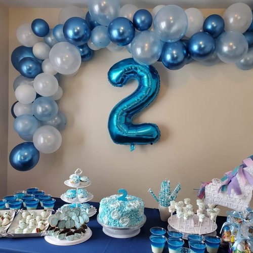 Large 40-Inch Foil Number Balloons Set 0-9 - Self-Inflating Helium Balloons for Birthdays | Blue