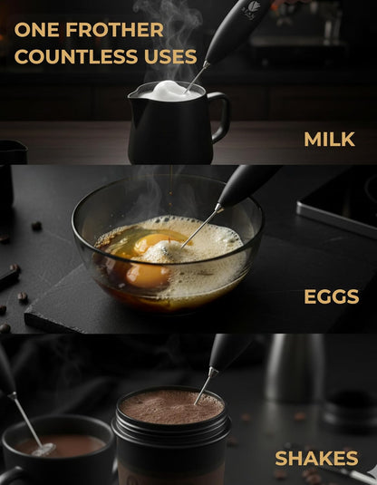 Bean Envy Milk Frother - Handheld Coffee Stirrers for Lattes, Cappuccino & Matcha - Black