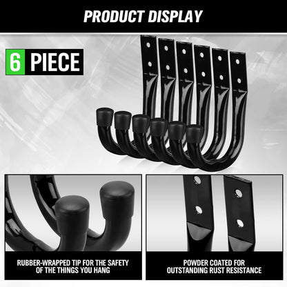 SWANLAKE Garden Tools | 12-Piece Heavy Duty Garage Storage Hooks Set - Utility Bike Wall Hooks