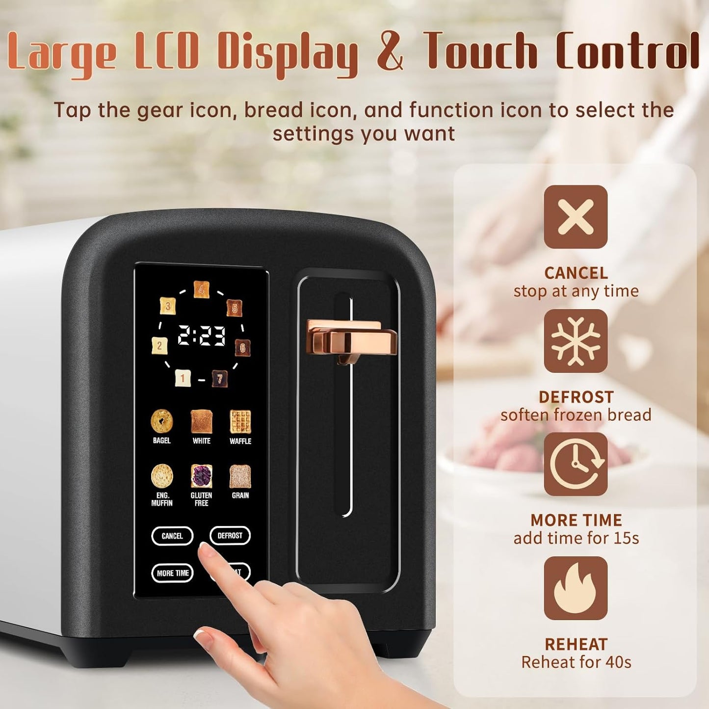 SEEDEEM 2-Slice Toaster - Touch Screen, Fast Heating, 7 Shade Settings, 1.5" Wide Slots, Dark Chocolate