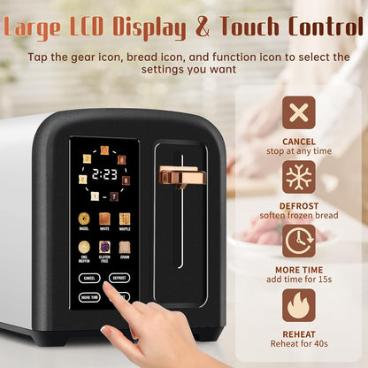 SEEDEEM 2-Slice Toaster - Touch Screen, 7 Shade Settings, 1.5" Wide Slots, Dark Chocolate Finish