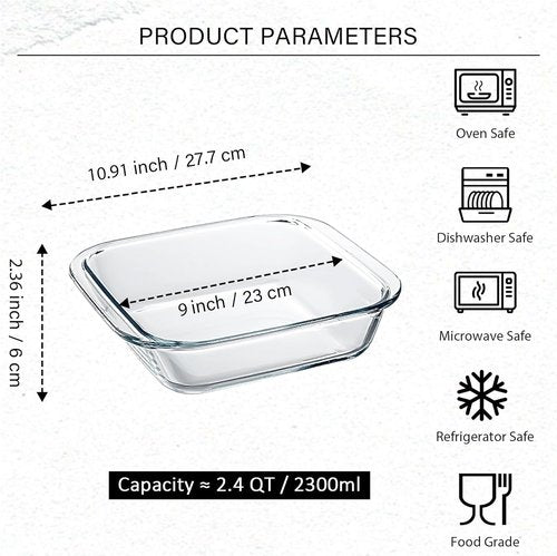 9x9In Square Baking Dish | 2.4QT Glass Baking Pan - Perfect for Oven Baking
