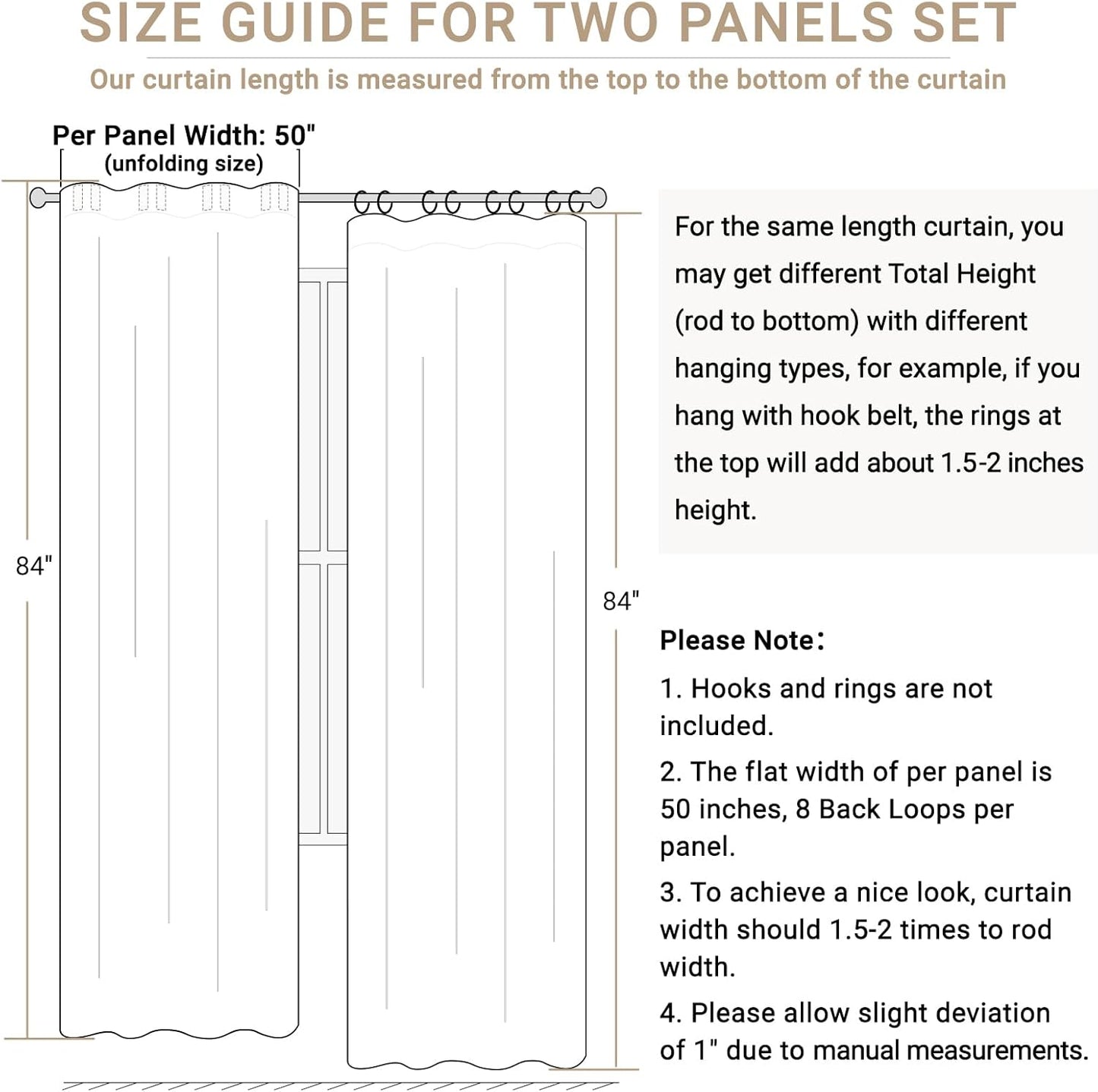 Skiennix 100% Blackout Linen Curtains - Thermal Insulated Drapes, 50" W x 63" L, Oatmeal | 2 Panels Set