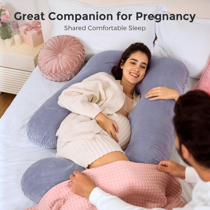Momcozy U Shaped Pregnancy Pillow - Full Body Maternity Support for Back, Legs & Belly | 57 Inch, Grey