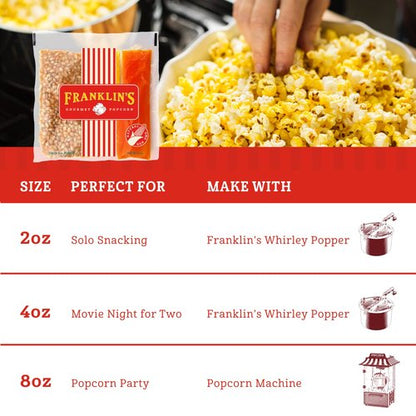 Franklin’s Gourmet Popcorn | All-In-One Popcorn Packs for Machines - 8oz, 10 Count - Buttery Salt & Oil