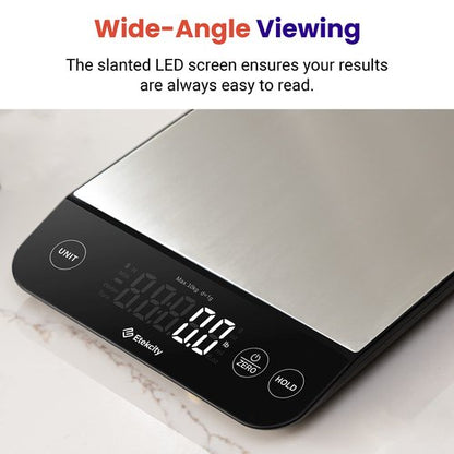 Etekcity Digital Food Kitchen Scale, Grams and Oz for Weight Loss, Baking and Cooking, 0.05oz/1g Precise Graduation,5 Weight Units, IPX6 Waterproof, USB Rechargeable,304 Stainless Steel-Silver, 22lb