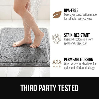 GORILLA GRIP Exfoliating Bath Mat - Soft Loofah-Style Scrubber with Quick Dry Drainage | 24x16, Gray