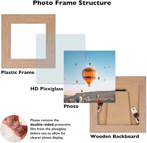 JCJMY 3x3 Picture Frame - Rustic Brown Tabletop Photo Frame with Shatter-Resistant Plexiglass