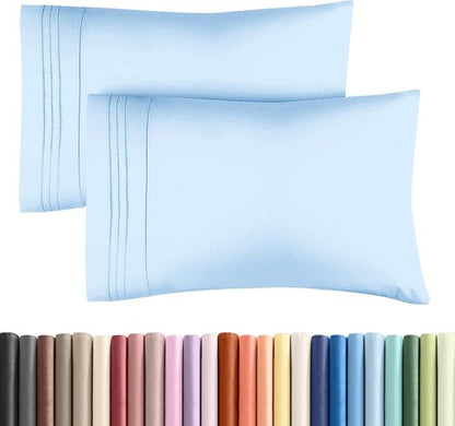 King Standard Pillow Cases - Soft Hotel Quality Covers | Fade-Free, Wrinkle Resistant - Light Blue, Set of 2