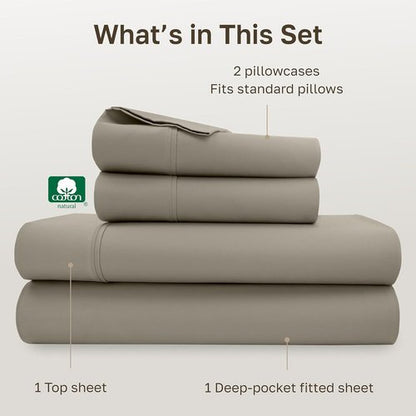 California Design Den 100% Cotton Bed Sheets Set - Silky Smooth Sateen Weave, Deep Pockets, Full Size - Taupe
