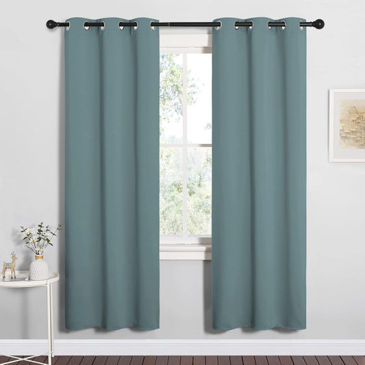 NICETOWN Modern Blackout Curtains - Noise Reducing & Thermal Insulated Drapes | Greyish Blue, 2 Panels (W34 x L72-Inch)