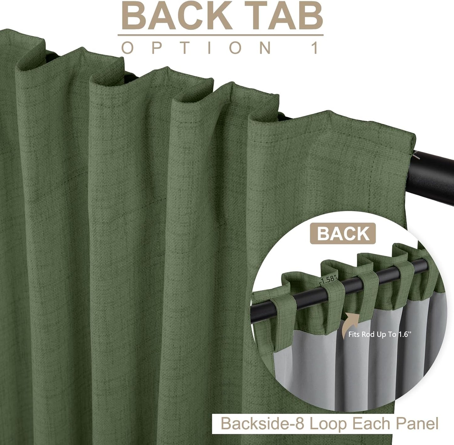 Skiennix 100% Blackout Olive Green Linen Curtains - Thermal Insulated Drapes, 84" Long, 2 Panels Set