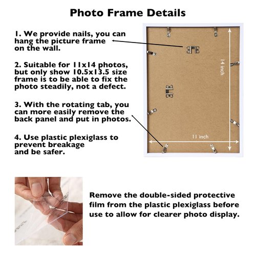 JCJMY 11x14 Picture Frame White for Wall Hanging, Wall Mounting Horizontally or Vertically, 11 x 14 Wall Gallery Poster Photo Frame with Shatter Resistant Plexiglass, White