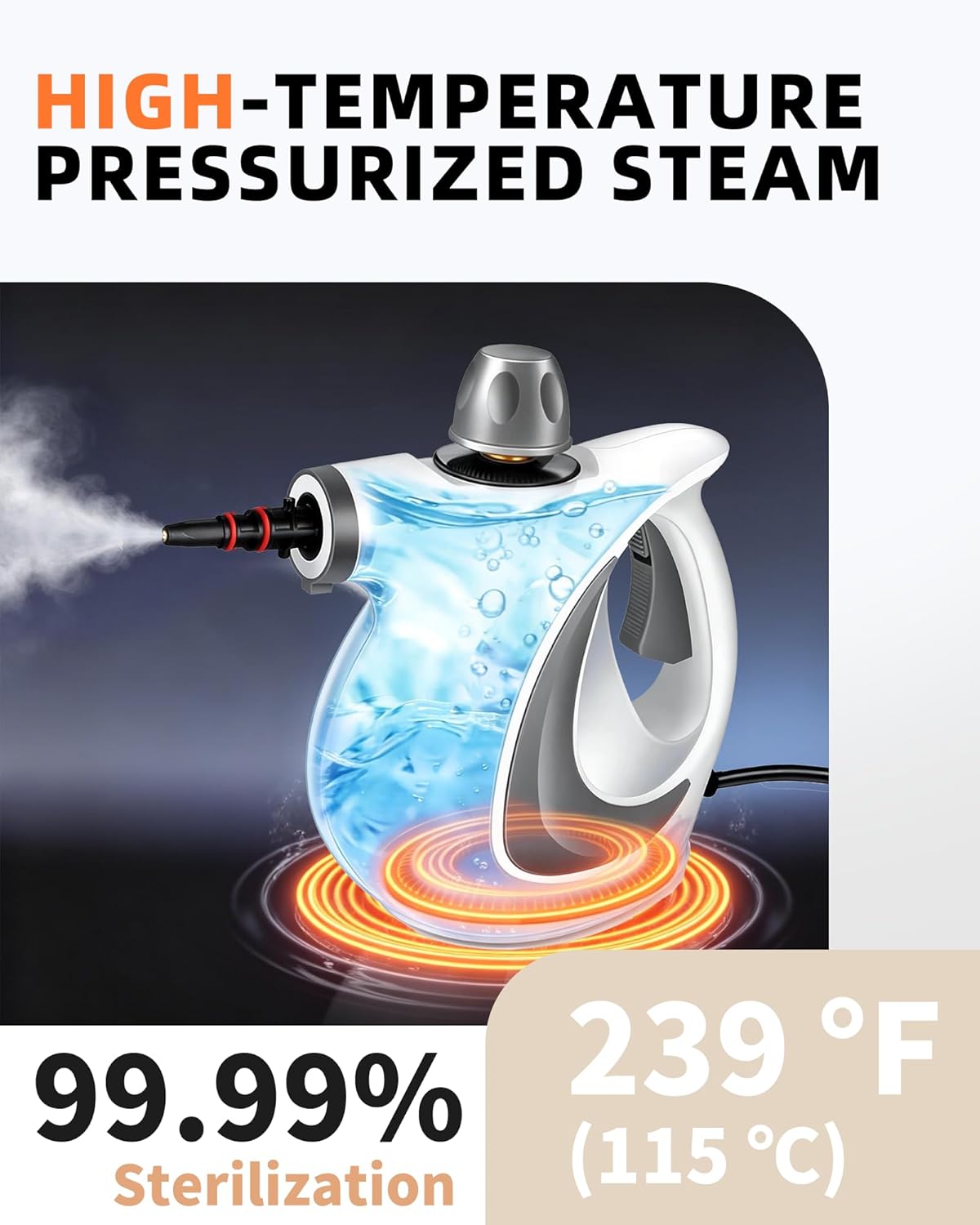 Skiennix Pressurized Handheld Steam Cleaner - 12-Piece Accessory Set for Multi-Surface Deep Cleaning | Dark Gray