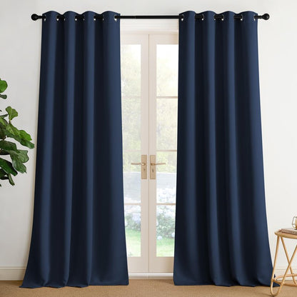 NICETOWN Navy Blue Blackout Draperies Heat Insulated Curtain 95 inch - Extra Long Thermal Insulated Shades for Bedroom, Living Room, Yard, Laundry, Pantry, Garage - 1 Pair, W52 x L95
