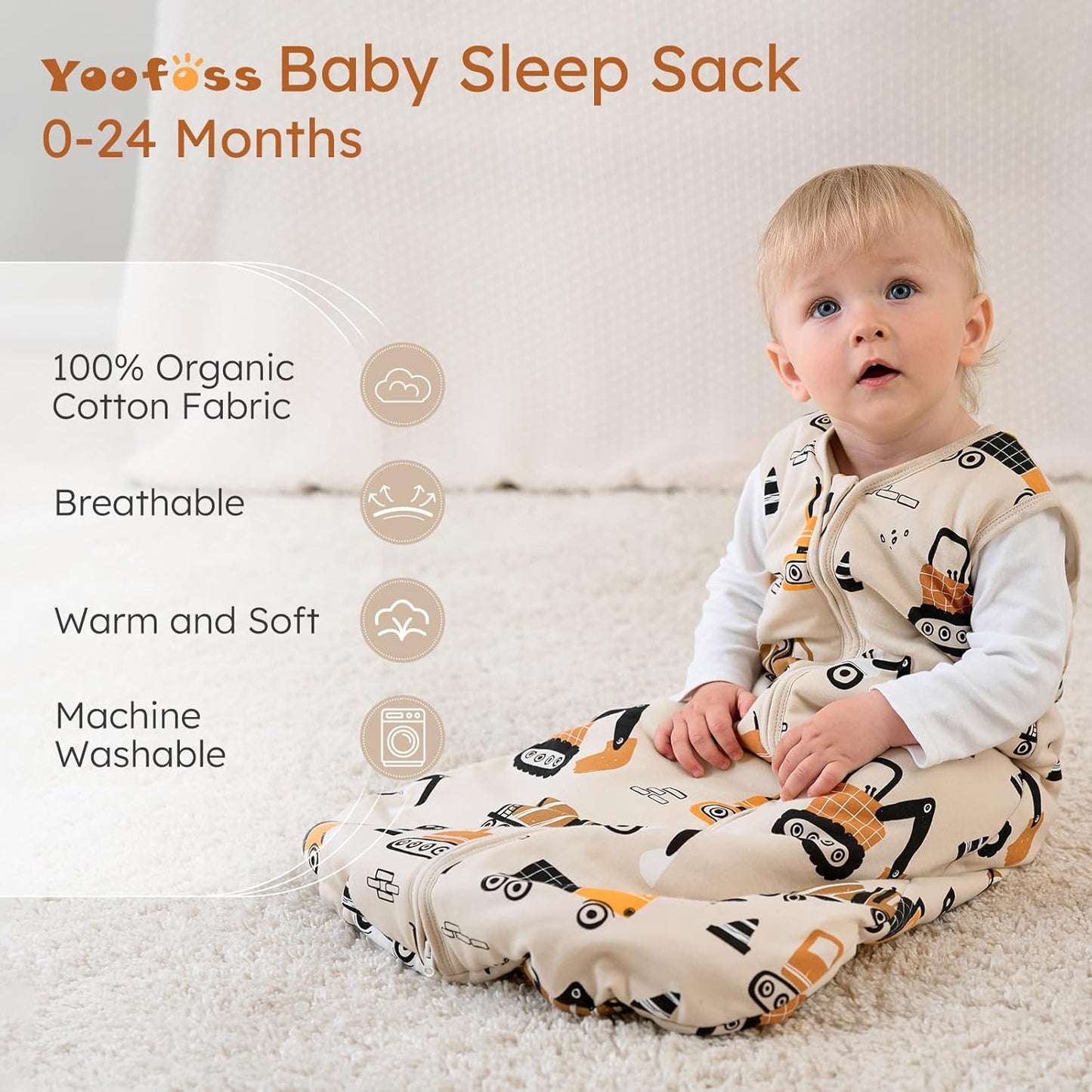 Yoofoss Baby Sleep Sack - 1.5 Tog Wearable Blanket for 12-18 Months | 100% Organic Cotton, Warm & Comfy