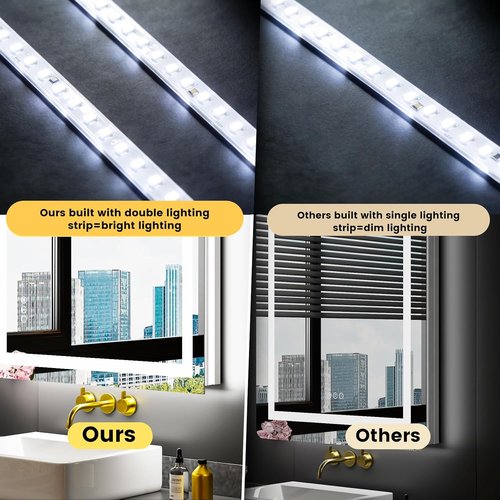 LOAAO LED Bathroom Mirror - 60x30 Inch, Dimmable & Anti-Fog, Backlit & Front Lit, Tempered Glass
