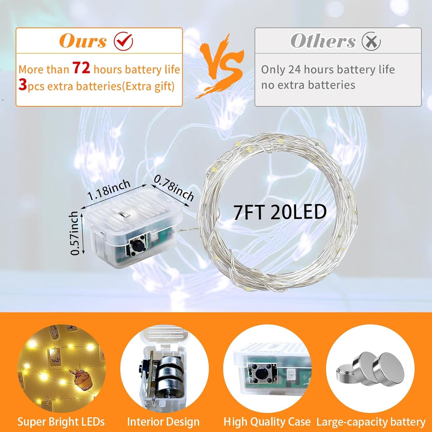 Skiennix 12 Pack Orange Fairy Lights - 7Ft 20 LED Twinkle String Lights | Battery Operated & Waterproof for Parties, Weddings, and Holidays