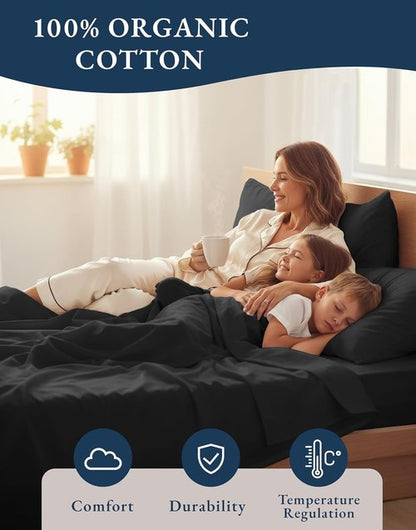 LANE LINEN 100% Organic Cotton Bed Sheets - Soft & Comfy Twin XL Sheets for Hospital & Dorm | Black